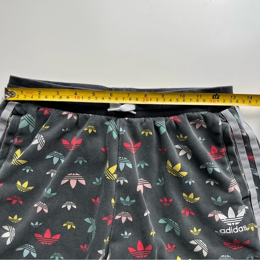adidas Kids' Distressed Black Trefoil Multicolor 3-Stripe Logo Shorts SZ YL